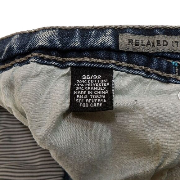 CJ Black Mens Relaxed Straight Flex Jeans 36x32 Actual 35x28 Distressed Blue - Picture 8 of 11